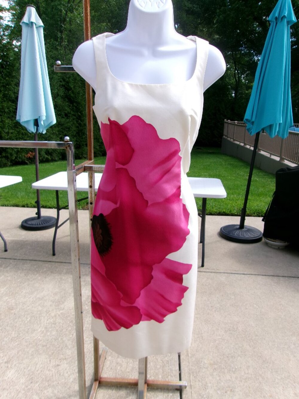 NWT TALBOTS GORGEOUS IVORY W LGE PINK FLOWER DRESS 2P